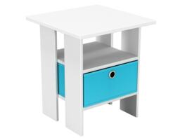 2-Tier 1- Drawer Wooden Side Table White White & Light Blue 1
