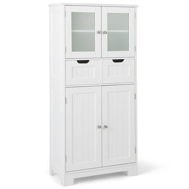 COSTWAY Bathroom Storage Cabinet Wood Storage Organizer White