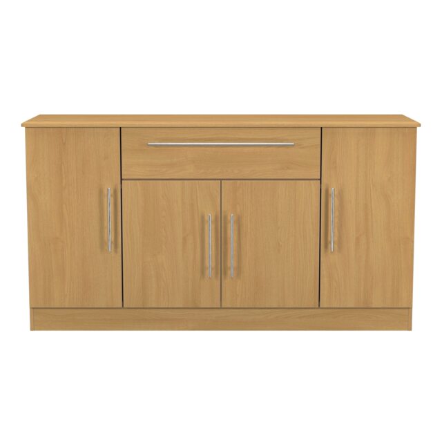 Carlton 4 Door 1 Drawer Wide Sideboard in Modern Oak (Ready Assembled) Brown Modern Oak