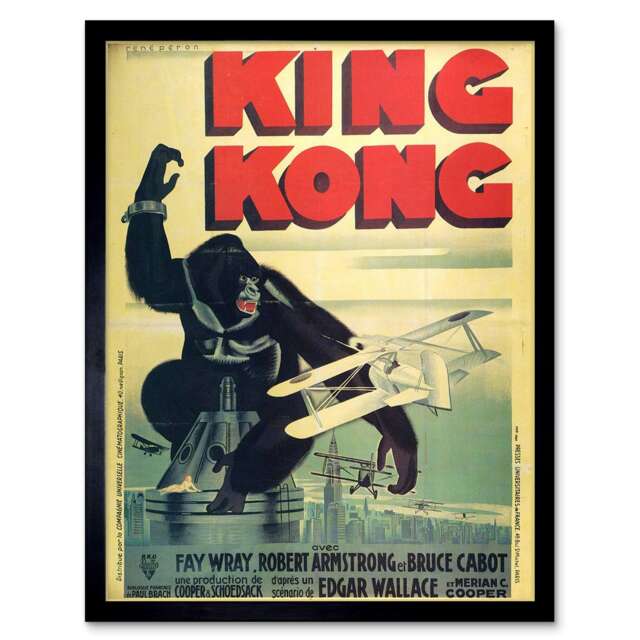 "Film Movie King Kong Wray Armstrong French 12x16"" Framed Wall Art Print"