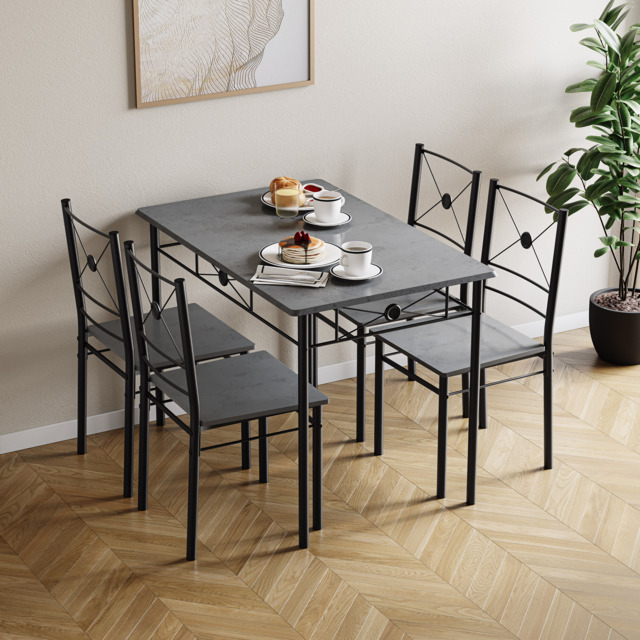 Vida Designs Roslyn 4 Seater Dining Set 3 Piece Table & Bench Set, Concrete Grey