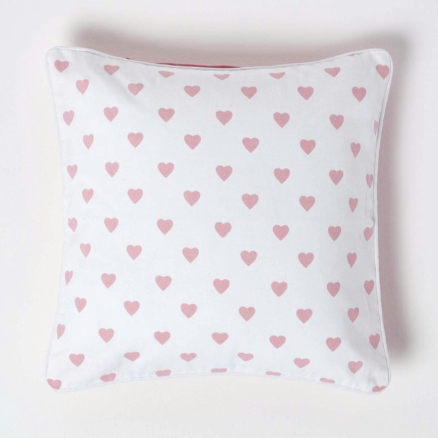 Homescapes Cotton Pink Hearts Cushion Cover - 45 x 45 cm Pink Pink 45 x 45 cm