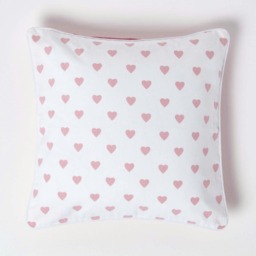 Homescapes Cotton Pink Hearts Cushion Cover - 45 x 45 cm Pink Pink 45 x 45 cm