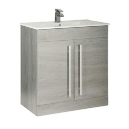 Bathroom 2-Door Floor Standing Vanity Unit with Ceramic Basin 800mm Wide - Silver Oak - Brassware Not Included Brown Brown 1