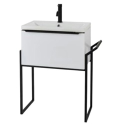Bathroom 600mm Wall Mounted Drawer Unit, Ceramic Basin & Frame White Gloss - (Central) - Brassware Not Included White White 1