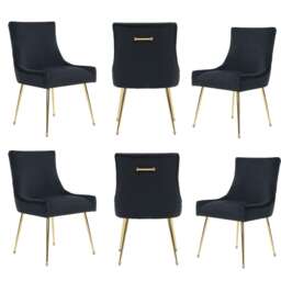 Set of 6 Viviana Velvet Dining Chairs with Gold Legs and Ring Handle - Modern Upholstered Accent Chair Grey Grey