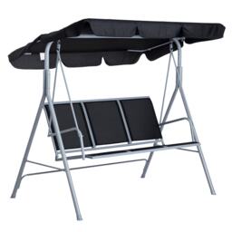 Outsunny Metal Swing Chair Garden Hammock 3 Seater Patio Bench w/ Canopy, Black Black Black