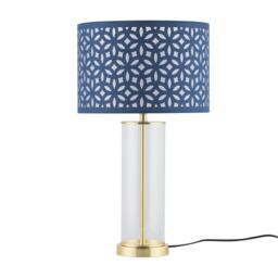Aura - Satin Brass Table Lamp with Navy Blue Cut Out Shade Gold Blue Large 1
