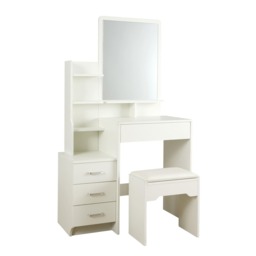 Arlo 4 Drawer Dressing Table Vanity Desk Mirror And Cushioned Stool