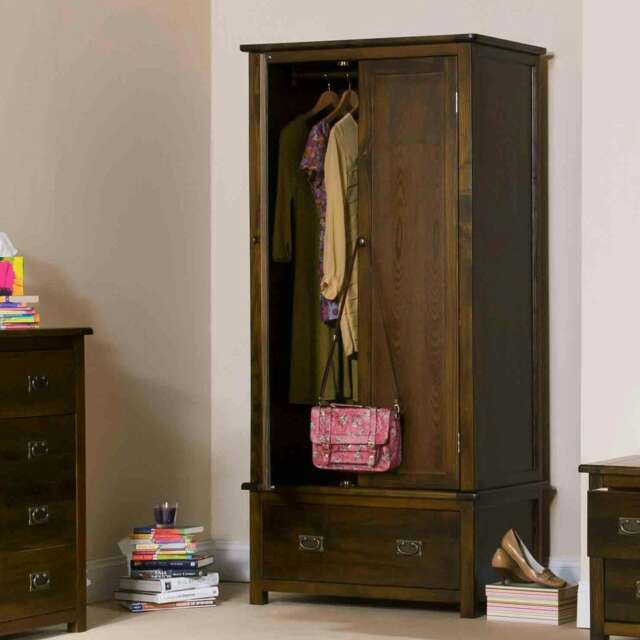 Boston 2 Door 1 Drawer Wardrobe in Rich Dark Brown Lacquer, Colonial Bedroom Furniture Brown Brown One Size 1
