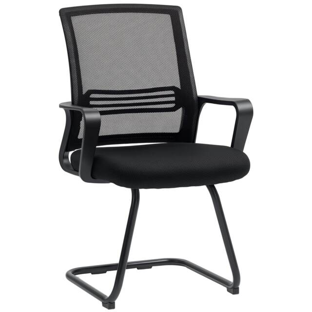 HOMCOM Meeting Office Chair, Mesh Reception Chair with Sled Base, Black Black