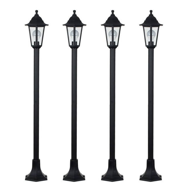 ValueLights Set of 4 Black 1.2m Outdoor Bollard Lights and Warm White Bulb