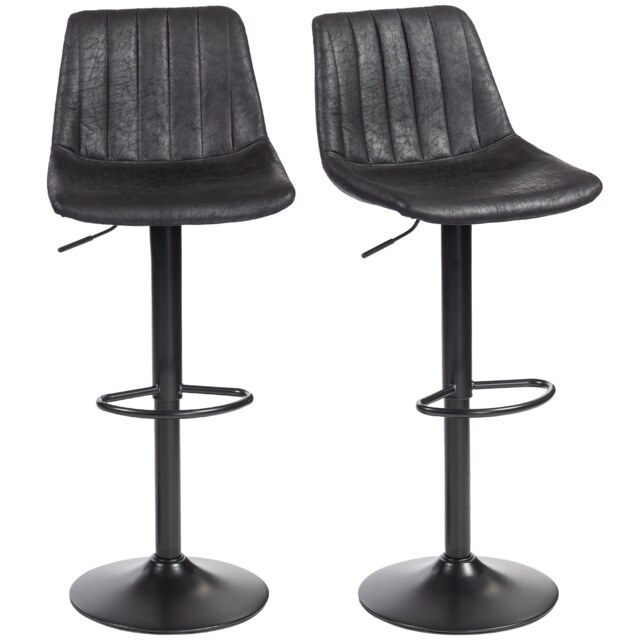 HOMCOM Bar Stools Set of 2 Adjustable Swivel Bar Chairs with Backrest Black Black Black
