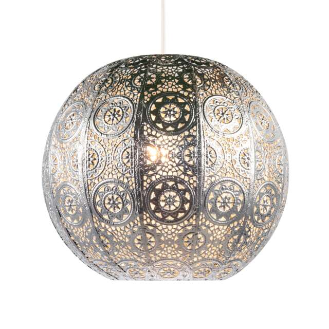 Spherical Vintage Moroccan Pendant Lamp Shade in Shiny Silver Metal Silver Silver 1