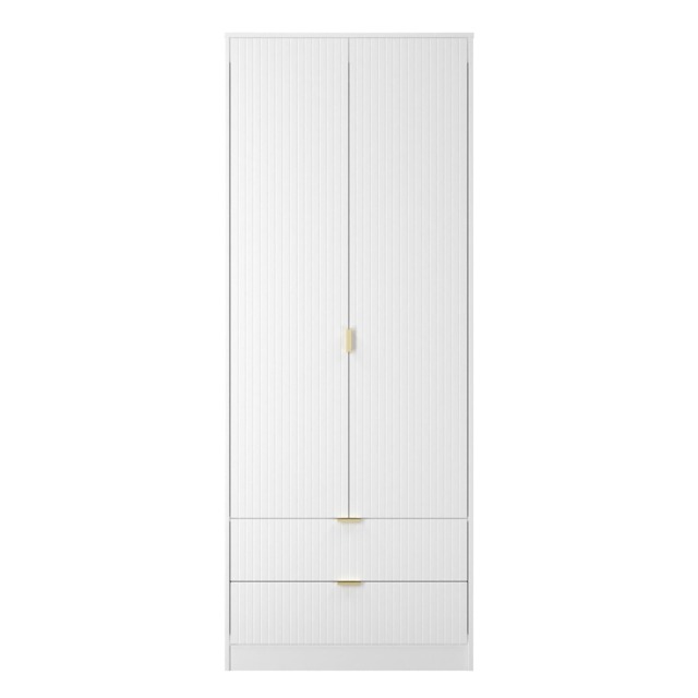 Denver Tall 2 Drawer Double Wardrobe in White Matt (Ready Assembled) White White Matt