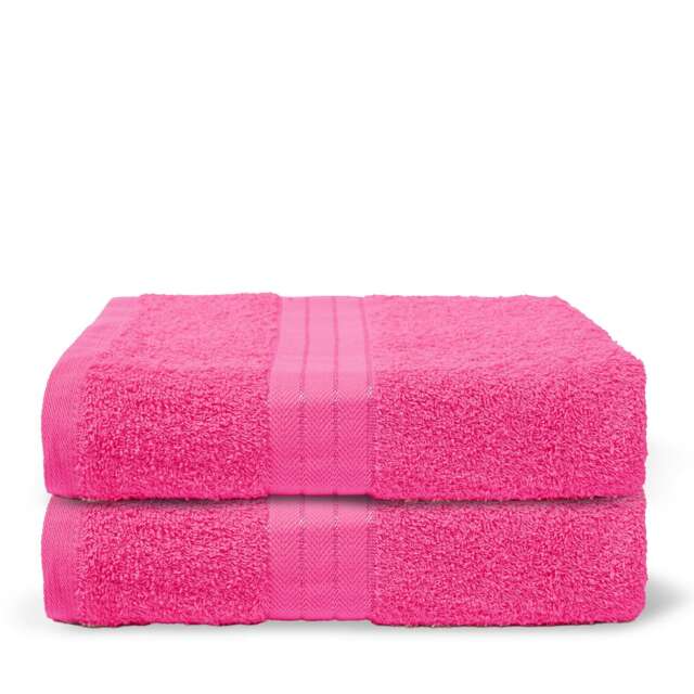 OHS 2 x Luxury 100% Cotton 500GSM Bathroom Bath Towel Pink Bright Pink Bath towel