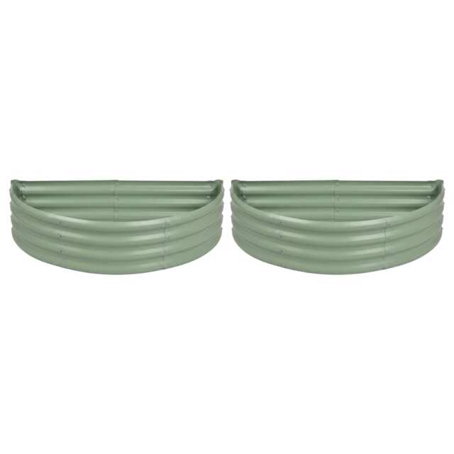 Harbour Housewares Raised Garden Beds - 2x Green Semi-Circle Bottomless Galvanised Steel Metal Planter Box 120 x 60cm