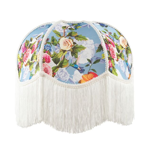Victorian Empire Lamp Shade in Sky Blue with Colourful Floral Decor Multi Multi-Colour 1