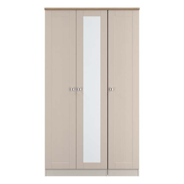 Cumbria Tall Triple Mirrored Wardrobe in Kashmir Ash & Bardolino Oak (Ready Assembled) Cream Kashmir Ash & Bardolino Oak