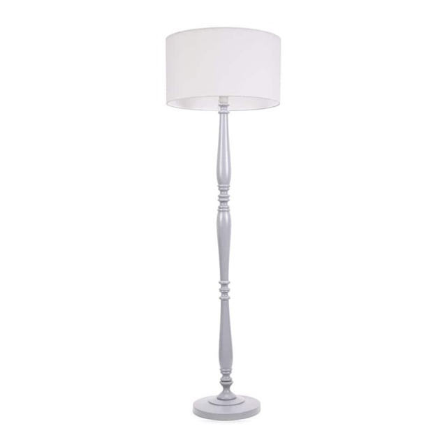 ValueLights Victoria Grey Wood Floor Lamp White Shade and Bulb