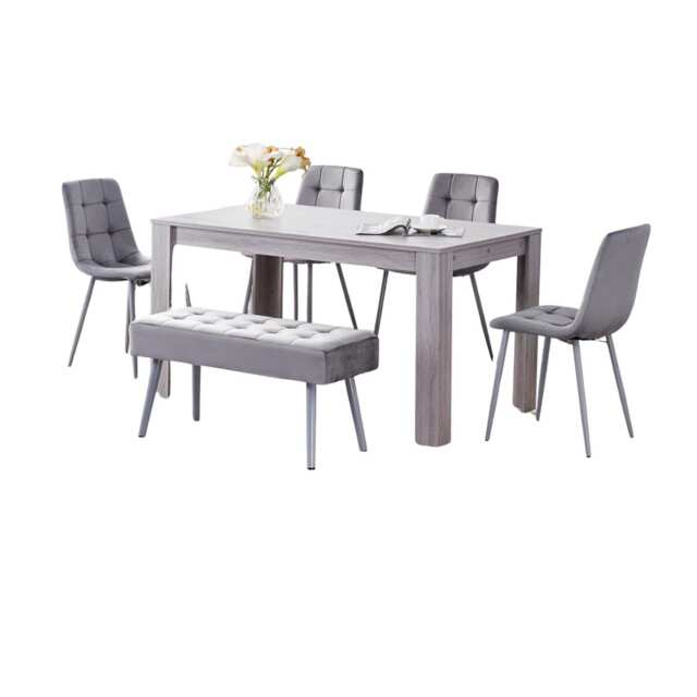 Dining Table and 4 Chairs With Bench Grey 4 Grey Velvet Chairs Wood Table Dining Set Furniture