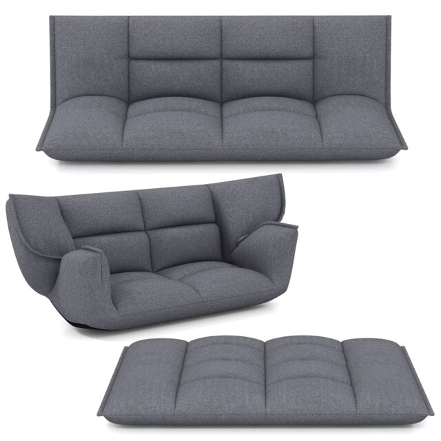 COSTWAY Floor Sofa Chair Convertible Lazy Couch Grey Chair