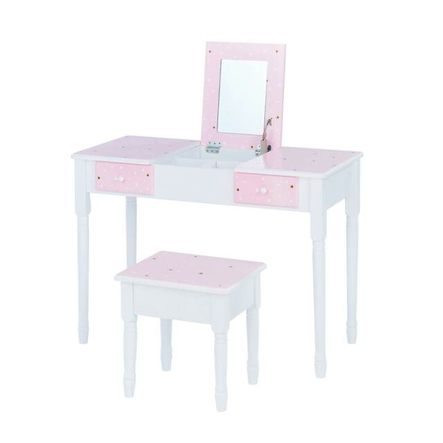 Teamson Kids Twinkle Star Vanity Set with Foldable Mirror and Chair, Pink/White