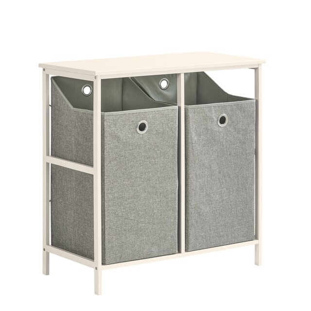 SoBuy Bathroom Storage Cabinet with 2 Foldable Laundry Baskets, White, 30.3x15.0x31.5 inches, 8.7 kg - BZR57-W