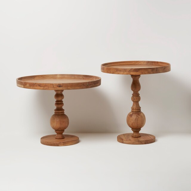 Homescapes Pillar Solid Acacia Wood Side Tables – Set of 2