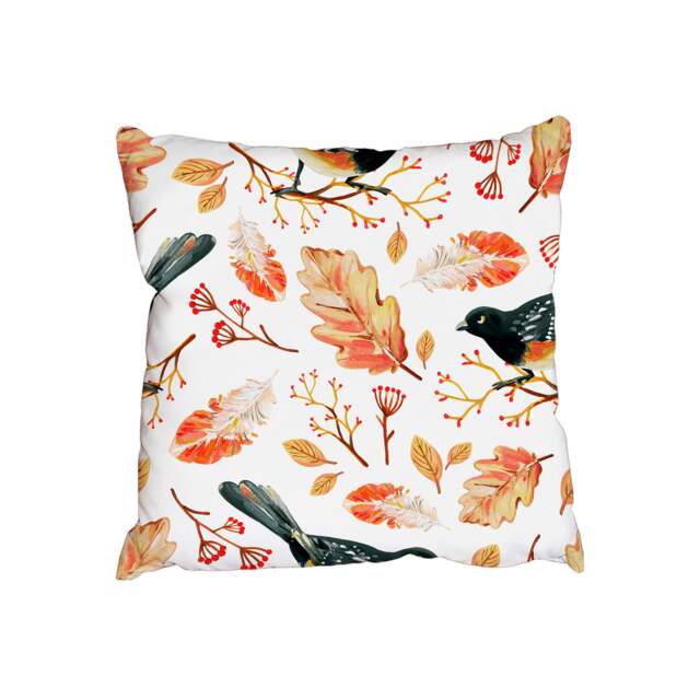 Hand-drawn black bird and golden autumn oak leaves (Outdoor Cushion)
