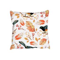 Hand-drawn black bird and golden autumn oak leaves (Outdoor Cushion)