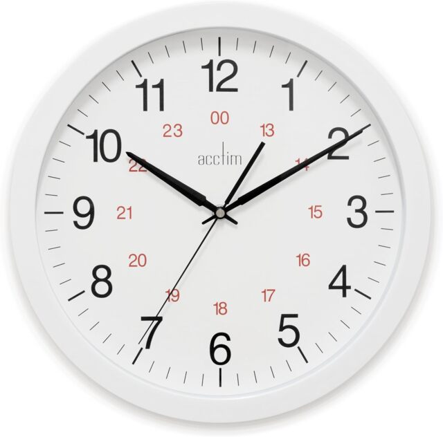 "Acctim Metro 14"" Wall Clock Quartz 12 / 24 Hour Dial Easy Read Numbers White 35cm"