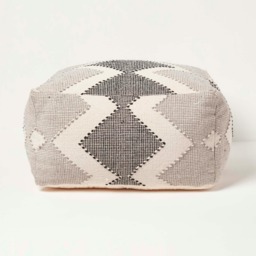 Homescapes Malmo Handwoven Textured Grey & Black Pouffe Bean Cube