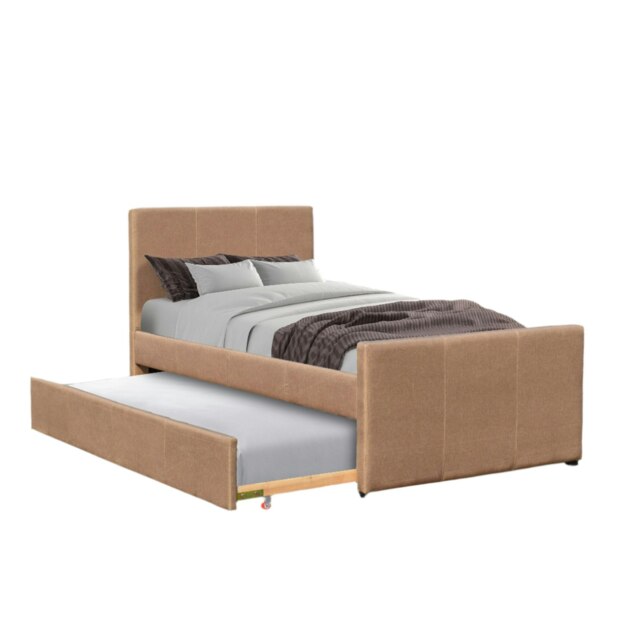 3ft Single Fabric Bed Frame With Trundle Bed In Brown