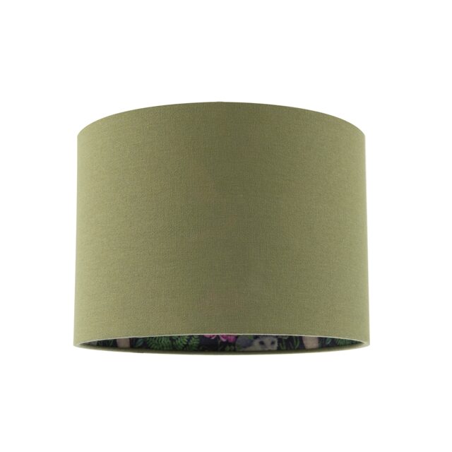 Woodland Animals and Forest Drum Lamp Shade with Olive Green Linen Green Olive Green 1