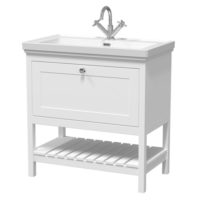 Balterley Rye Bathroom Floor Standing 1 Drawer Vanity & 1 Tap Hole Basin White Pure White