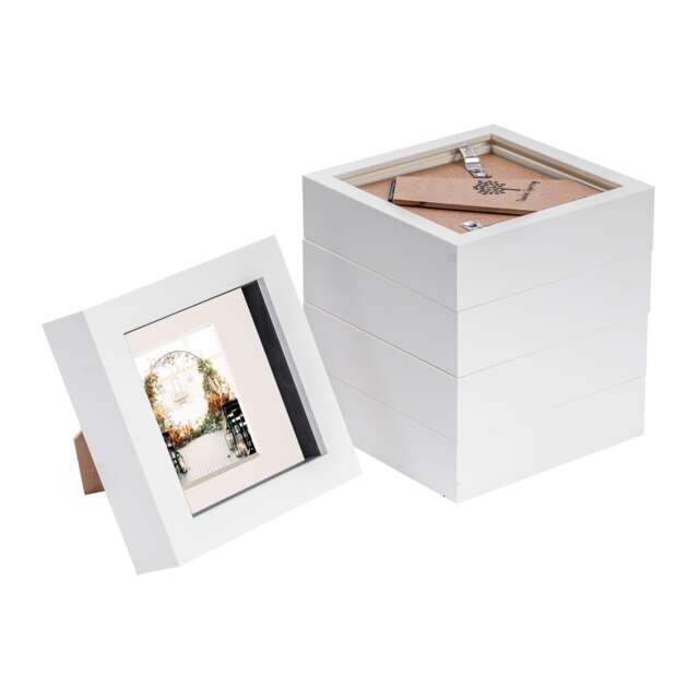 "Nicola Spring 4 x 4"" Photo Frames - White/Ivory Mount - 3D Picture Frame Box Portrait Display Case (12.5 x 12.5cm) Set of 5"
