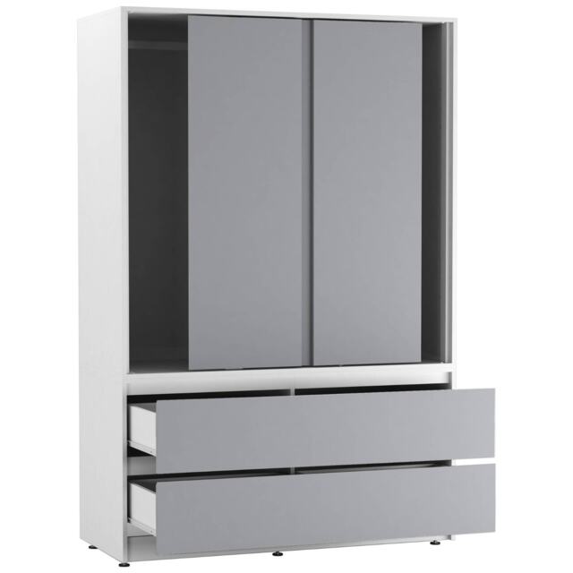 URBNLIVING 3 Sliding Door Wardrobe With 4 Drawers And Hanging Rail White Grey Drawers 1
