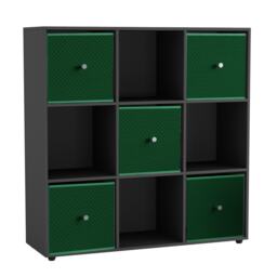 9 Cube Wooden Bookcase Shelving Unit with 5 Collapsible Fabric Drawers Multi Black & Green 1