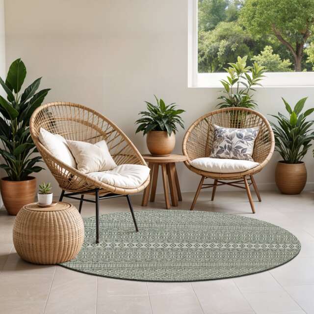 LIVABLISS Eagean-Global In- & Outdoor Round Rug Ø160 cm Green Ivory Off-White