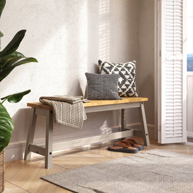 Corona Live Edge Dining Bench - Double Seater Wooden Bench in Black or Grey Finish Grey Grey One Size 1