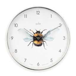 Acctim Bee Wall Clock Quartz Chrome Effect Foil Embossed Arabic Dial 30cm Chrome White One Size