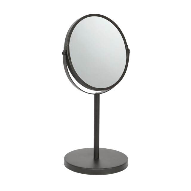 Harbour Housewares Pedestal Mirror - 18.5 x 34.5cm - 2x Magnifying Freestanding Bedroom Table Vanity Makeup Mirror Black Black
