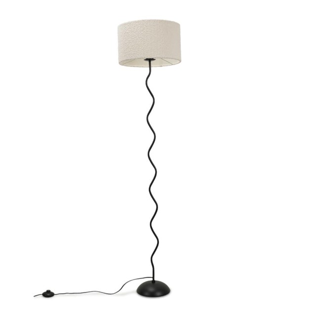 ValueLights Wiggle Black Metal Floor Lamp Cream Boucle Shade