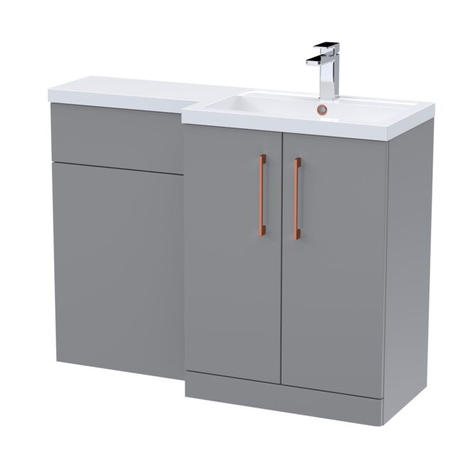 Balterley Right-Hand Bathroom Vanity and WC Unit Combination with Basin, with Handles Grey Satin Grey