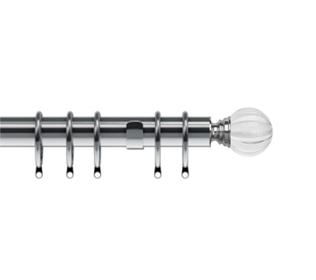 35mm Fixed Length Metal Curtain Pole Set Satin Silver Segmented Ball Finial 75cm Silver Silver