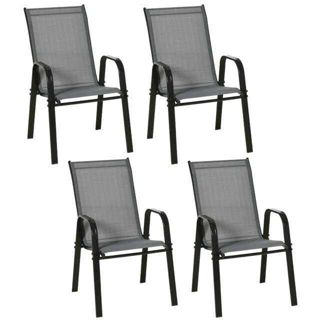 Outsunny Set of 4 Garden Dining Chair Set w/ High Back Armrest Grey