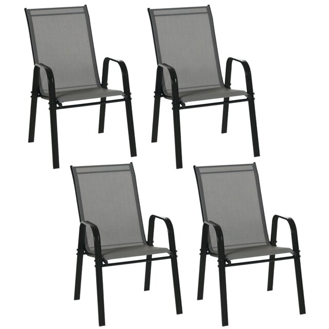 Outsunny Set of 4 Garden Dining Chair Set Outdoor w/ High Back, Dark Grey