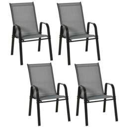 Outsunny Set of 4 Garden Dining Chair Set w/ High Back Armrest Grey