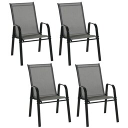 Outsunny Set of 4 Garden Dining Chair Set Outdoor w/ High Back, Dark Grey